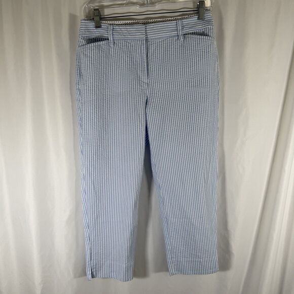 Talbots Perfect Crop Pant Women's 2 Petite Blue White Striped Seersucker Cropped - Picture 1 of 10